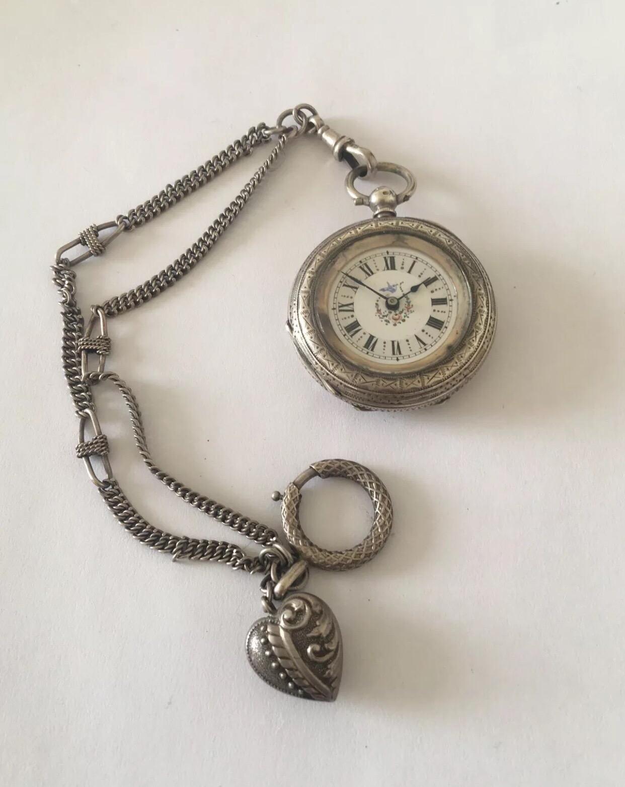 Beautiful Antique Silver Fob Watch with Its Own Pocket Watch Chain 4