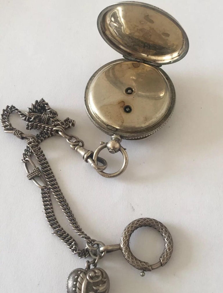 Beautiful Antique Silver Fob Watch with Its Own Pocket Watch Chain at