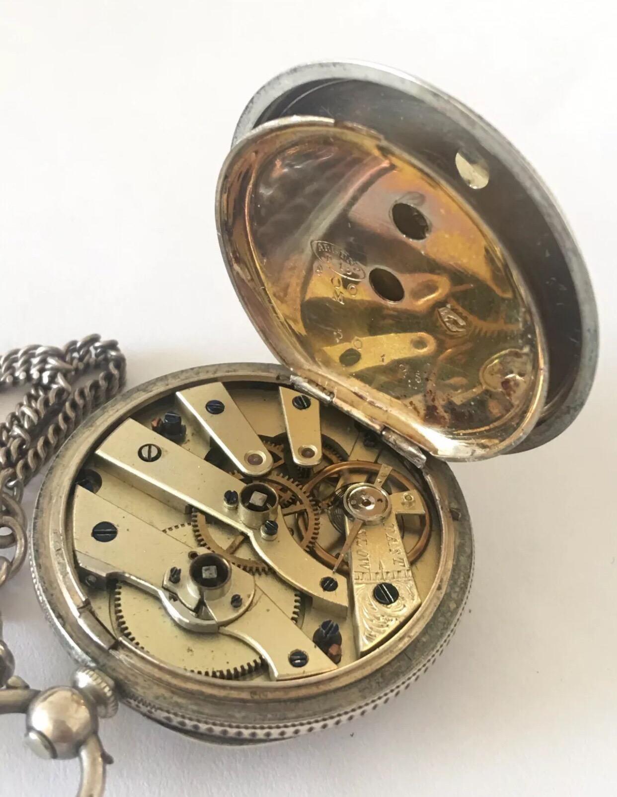 Beautiful Antique Silver Fob Watch with Its Own Pocket Watch Chain In Good Condition In Carlisle, GB