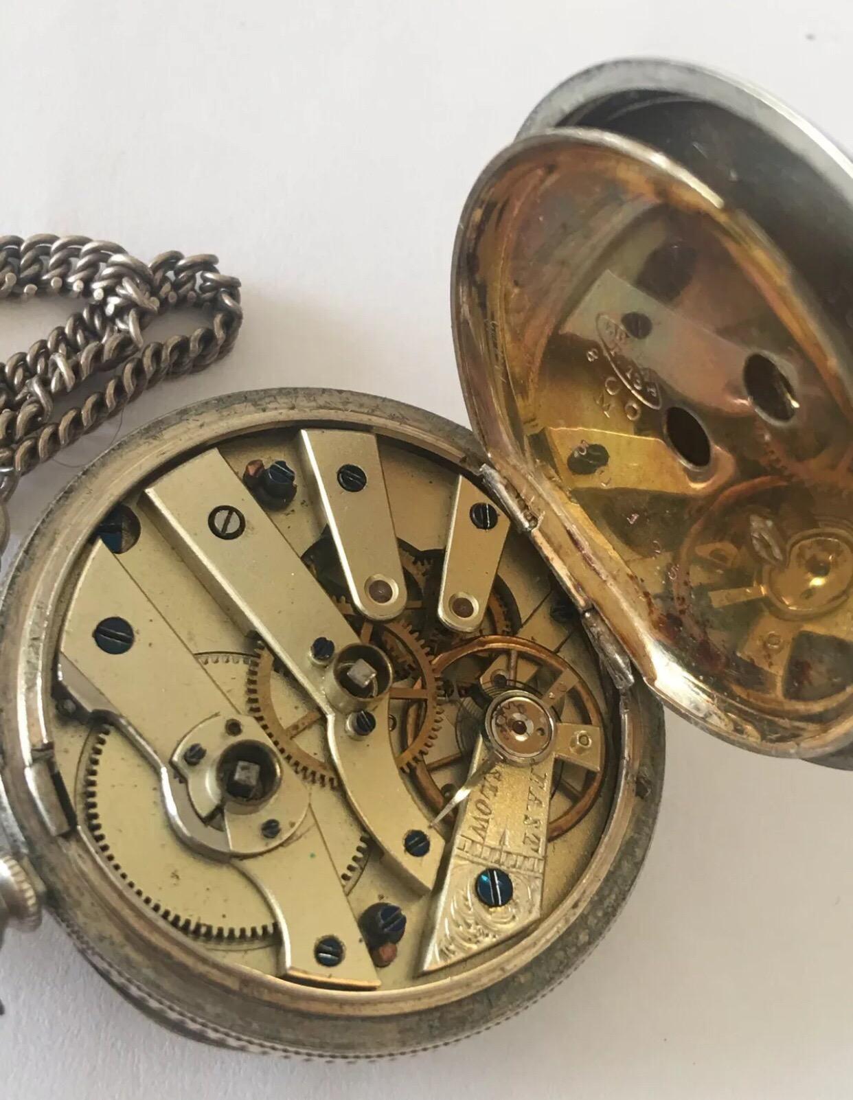 Women's or Men's Beautiful Antique Silver Fob Watch with Its Own Pocket Watch Chain