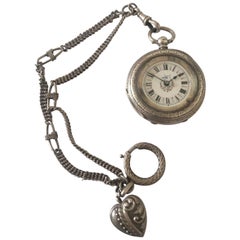 Beautiful Antique Silver Fob Watch with Its Own Pocket Watch Chain