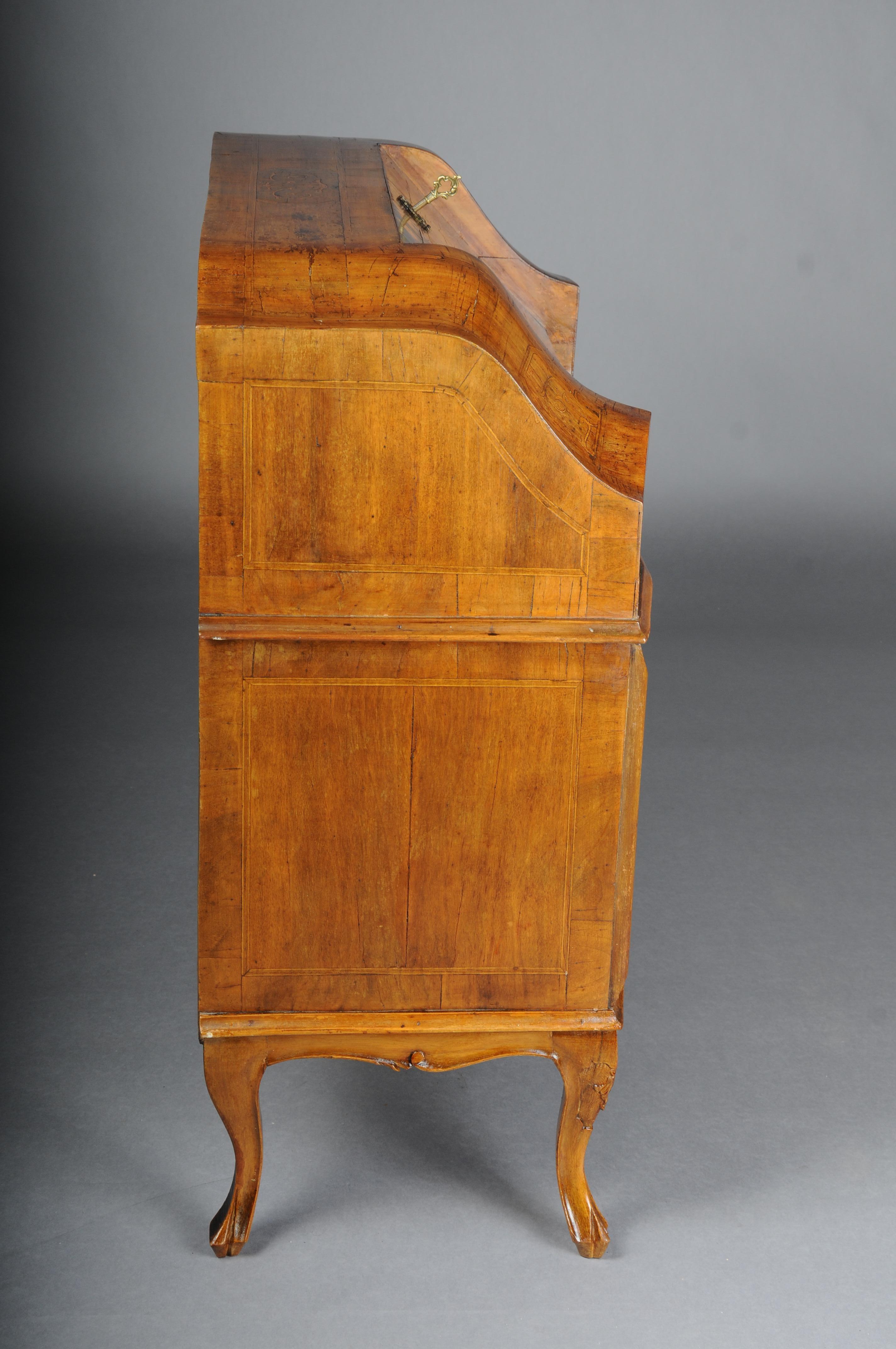 Beautiful antique slanted flap secretary, 20th century. Walnut root veneer. For Sale 6