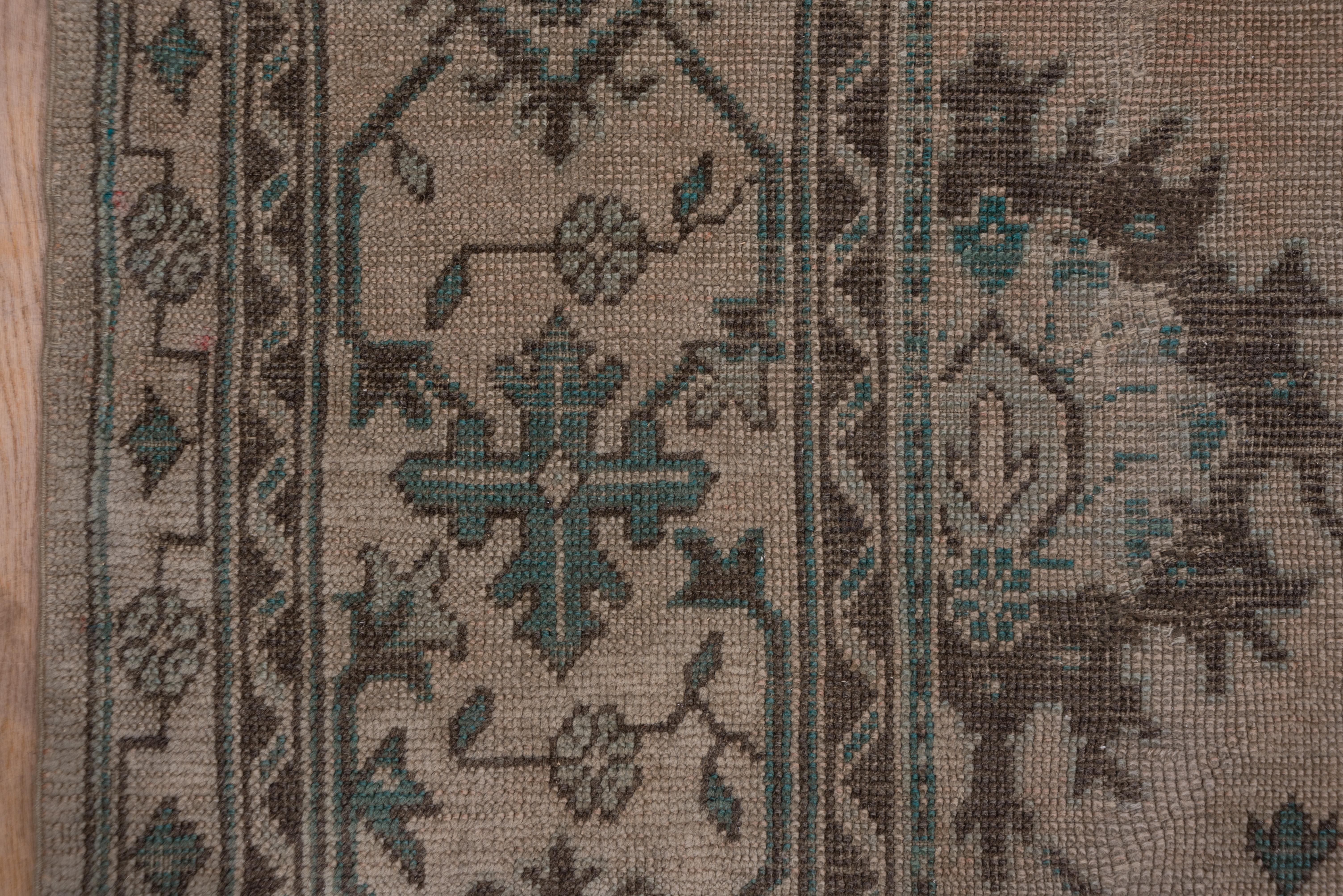 Beautiful Antique Square Oushak Carpet, Brown Allover Field & Green Accents For Sale 3