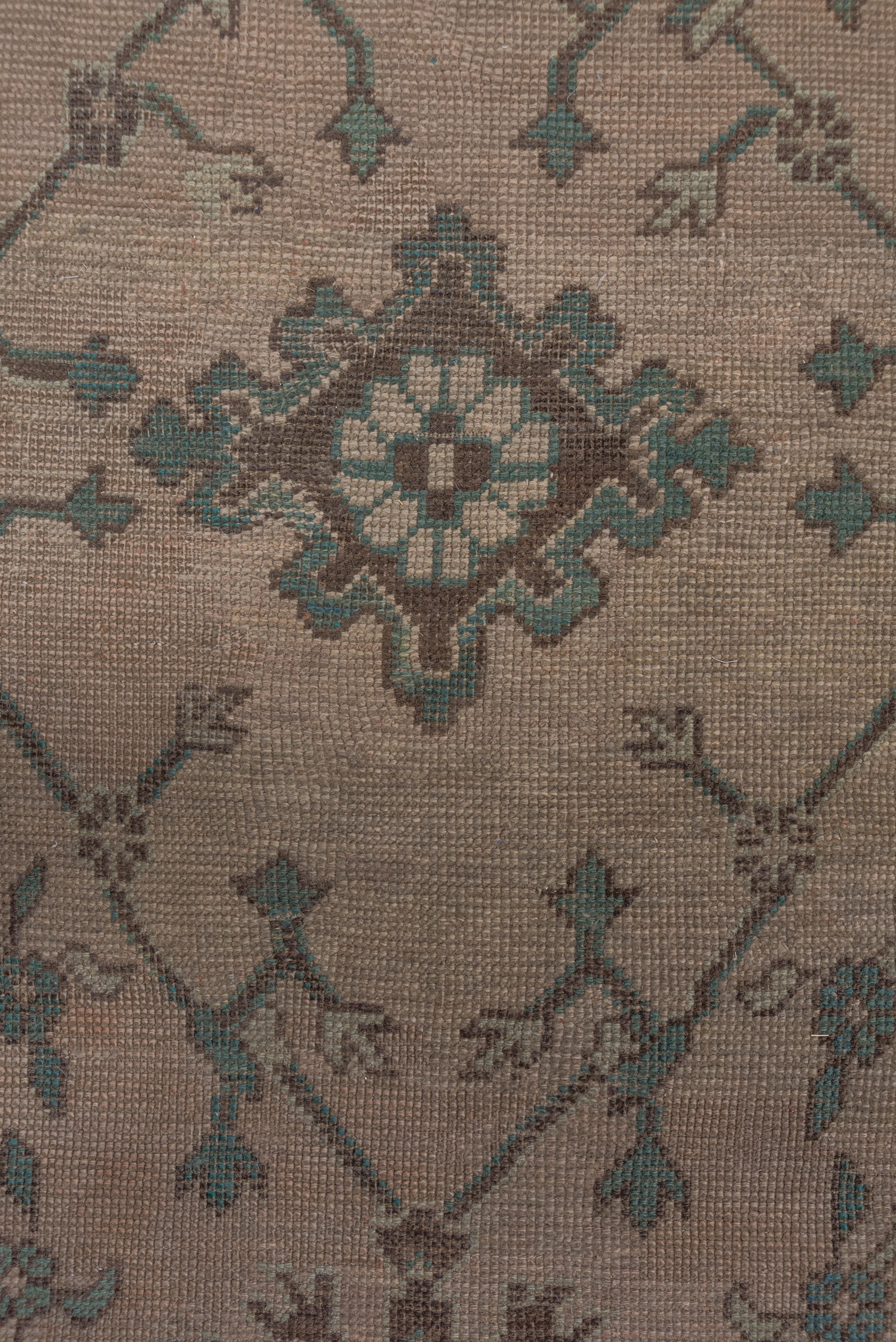 Beautiful Antique Square Oushak Carpet, Brown Allover Field & Green Accents For Sale 4