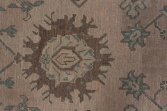 Beautiful Antique Square Oushak Carpet, Brown Allover Field & Green Accents