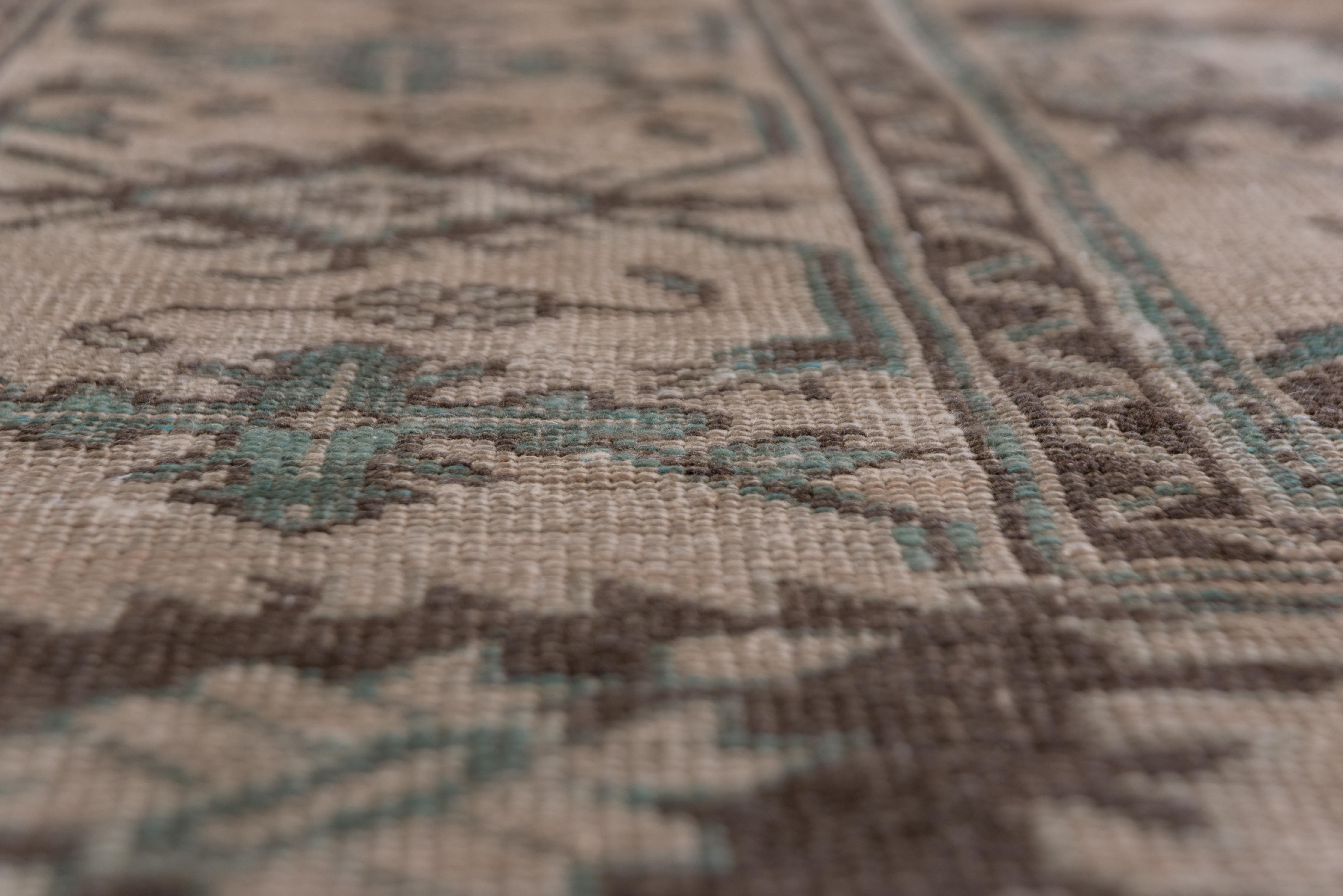 Hand-Knotted Beautiful Antique Square Oushak Carpet, Brown Allover Field & Green Accents For Sale