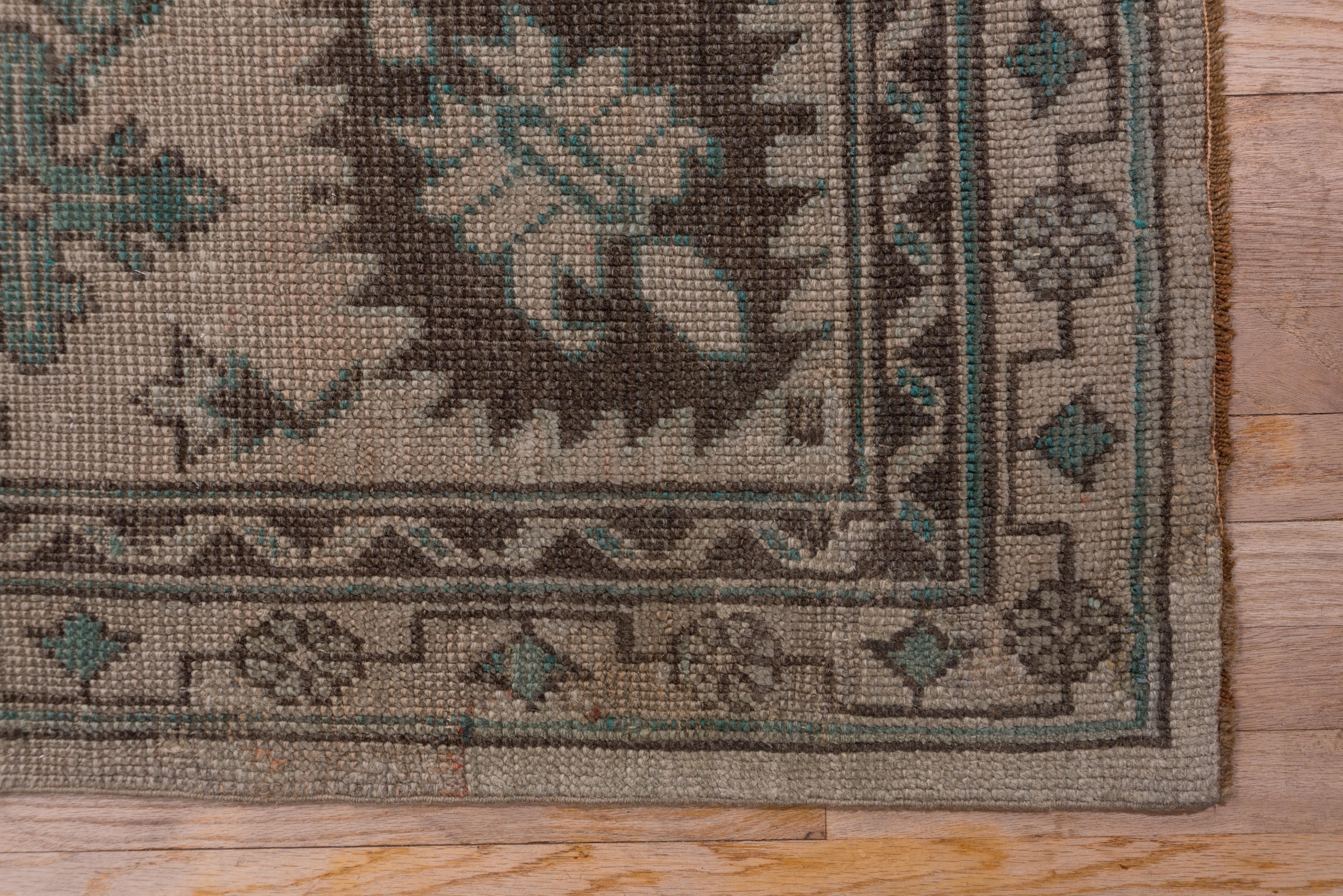 Beautiful Antique Square Oushak Carpet, Brown Allover Field & Green Accents For Sale 1