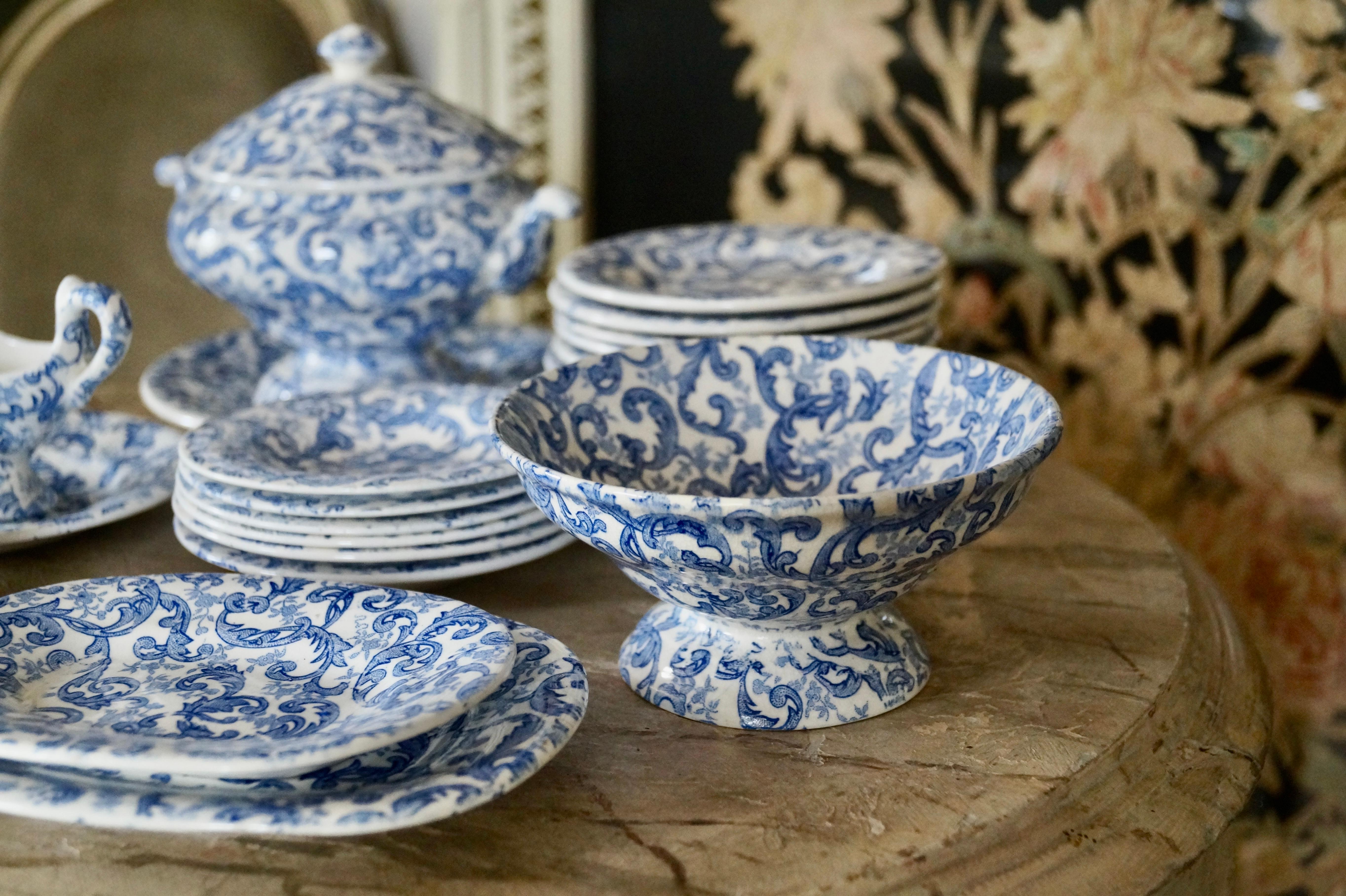 Amazing Antique Staffordshire child's dinner service toy set, Rare, circa 1880-1900

This is the most exquisite and beautiful mini Staffordshire pottery toy's child dinner service set with blue transfer printed pattern. 

This beautiful set would