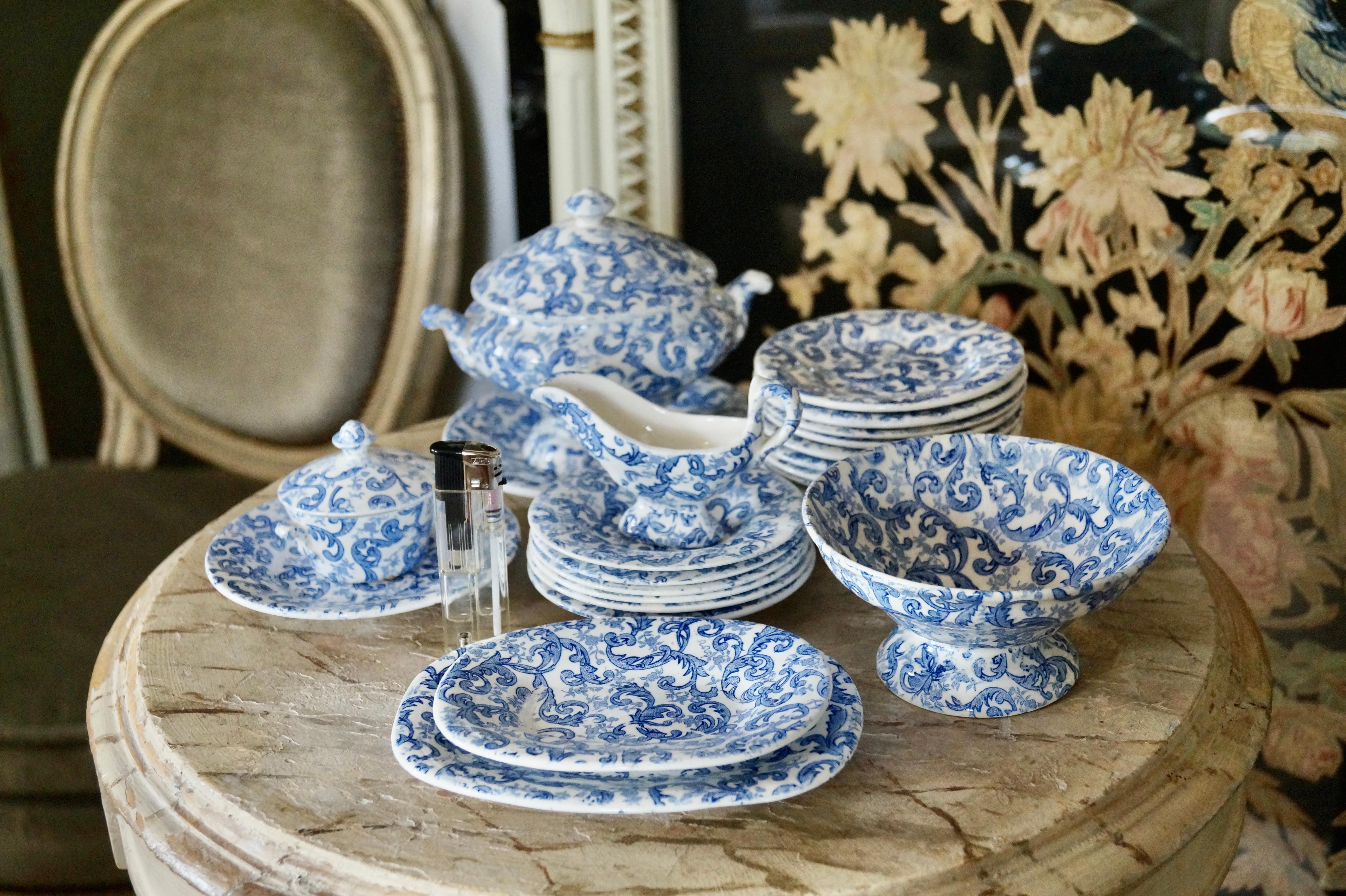 Earthenware Beautiful Antique Staffordshire pottery Child's Dinner Service Toy's Set. 1880's For Sale