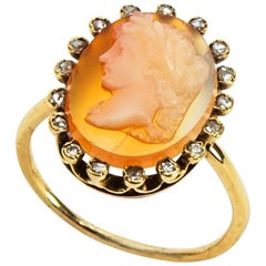 Beautiful Antique Stone Cameo Gold Ring Estate Fine Jewelry