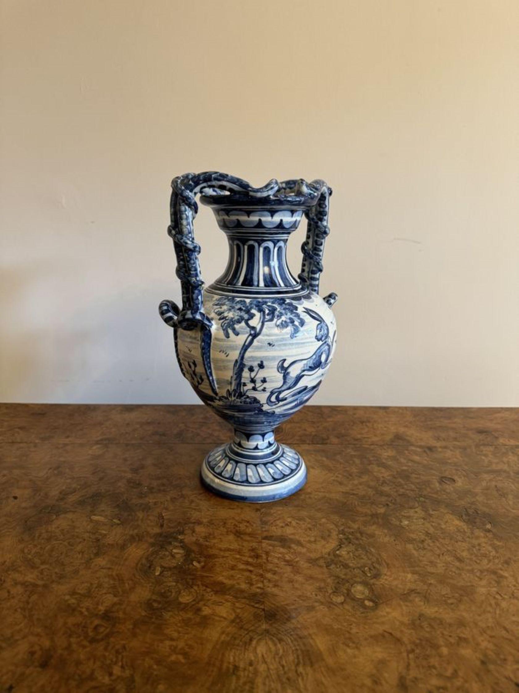 Beautiful antique Talavere blue and white vase  In Good Condition For Sale In Ipswich, GB