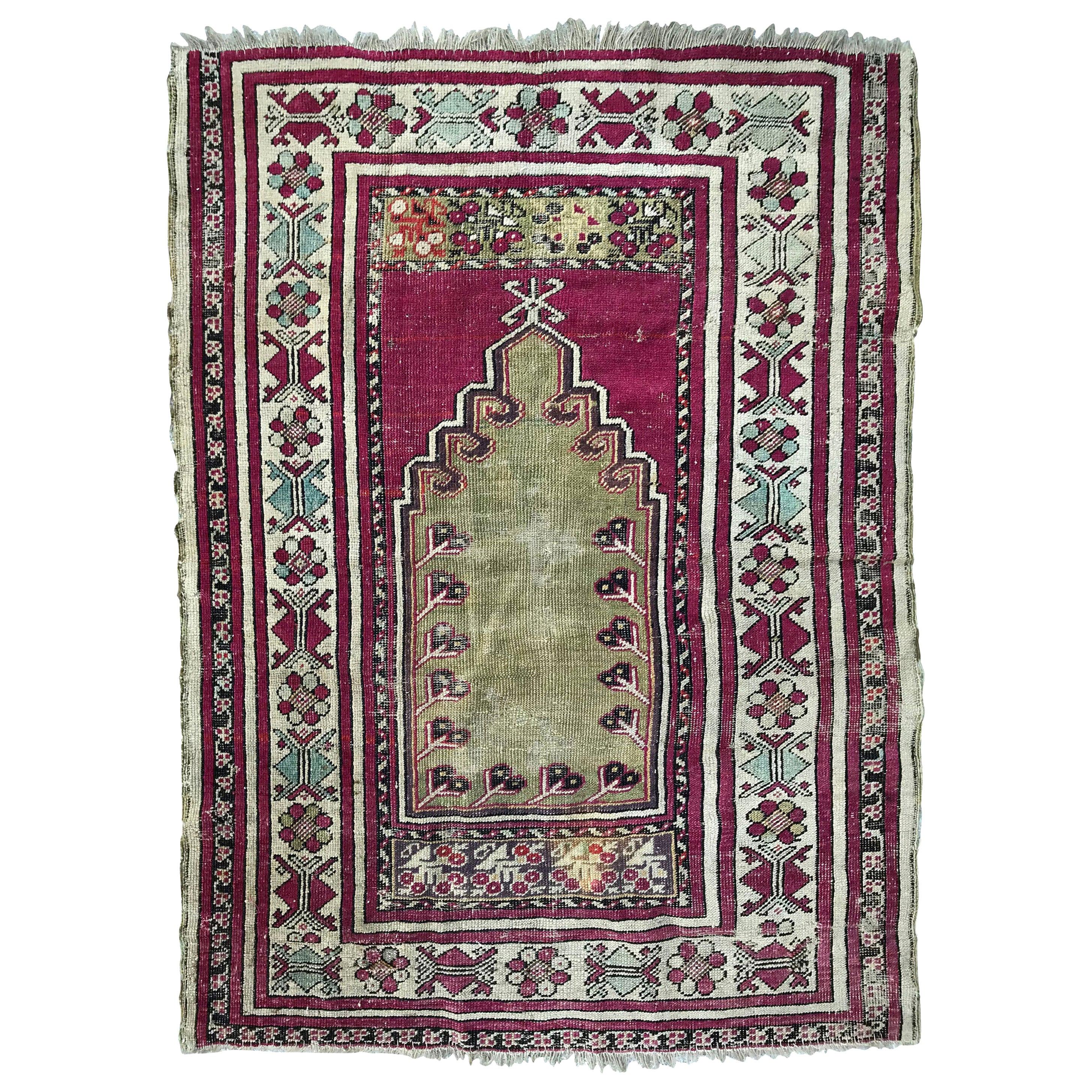 Bobyrug’s Beautiful Antique Turkish Anatolian Prayer Rug For Sale