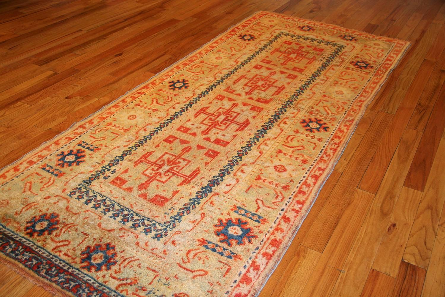 Hand-Knotted Antique Turkish Oushak Runner. Size: 4 ft x 9 ft 6 in  For Sale