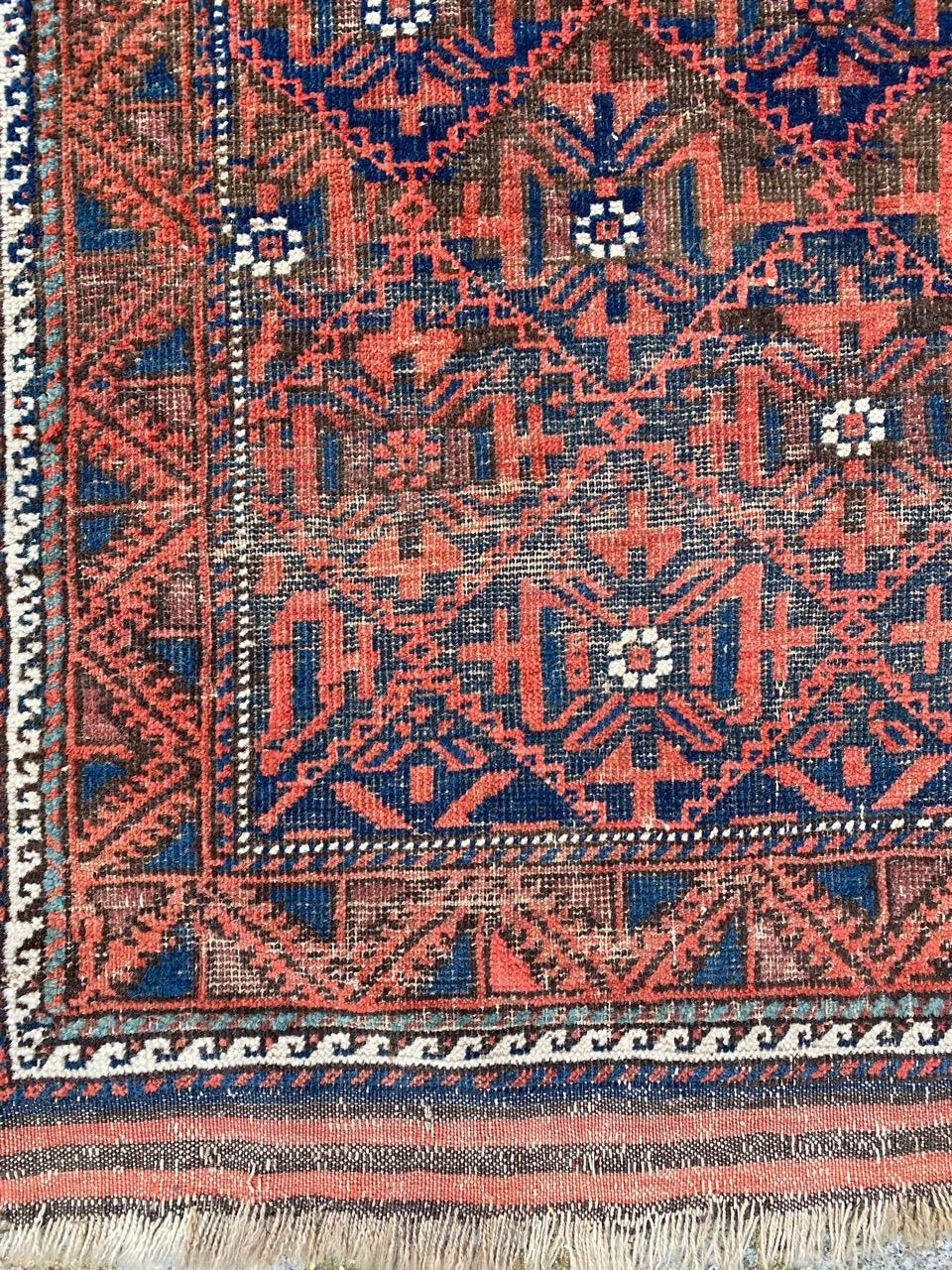Beautiful Antique Turkmen Baluch Afghan Rug In Fair Condition In Saint Ouen, FR