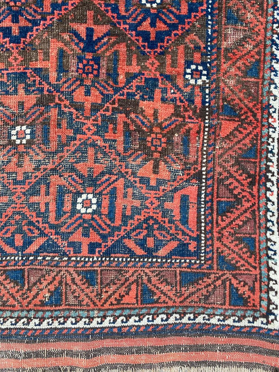 19th Century Bobyrug’s Beautiful Antique Turkmen Baluch Afghan Rug For Sale