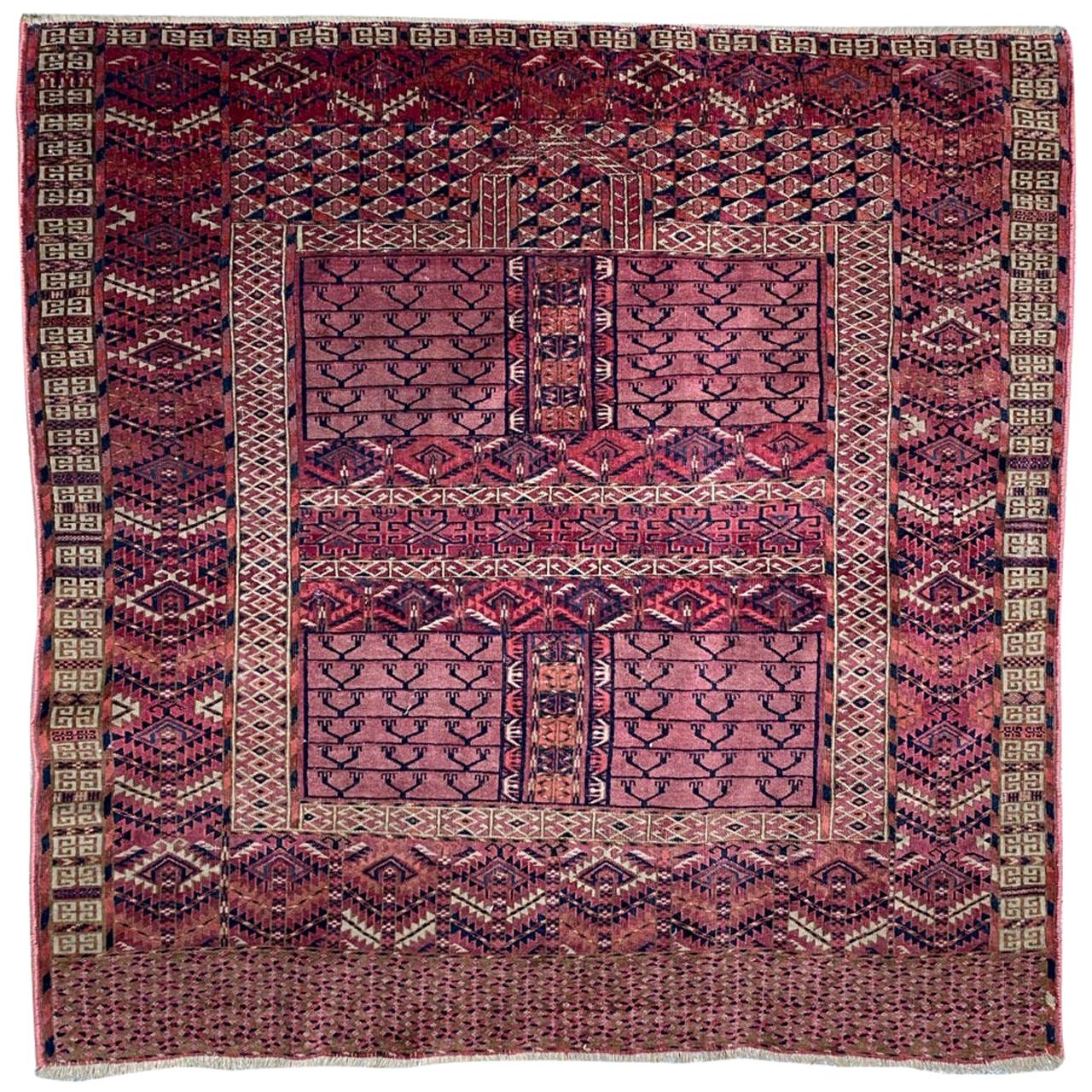 Beautiful Antique Turkmen Hatchlou Square Rug