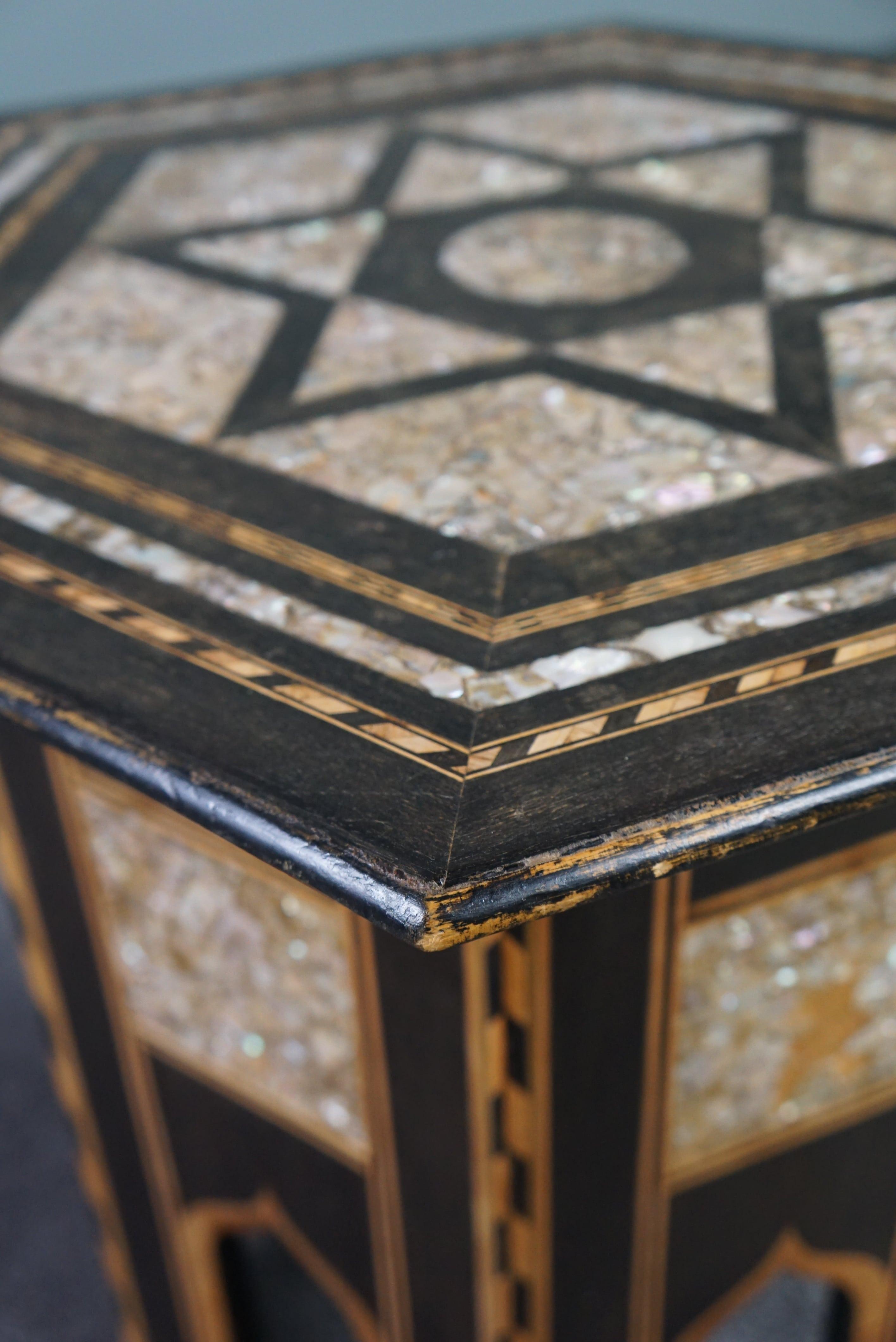20th Century Beautiful antique unique oriental mosaic, mother of pearl side table For Sale