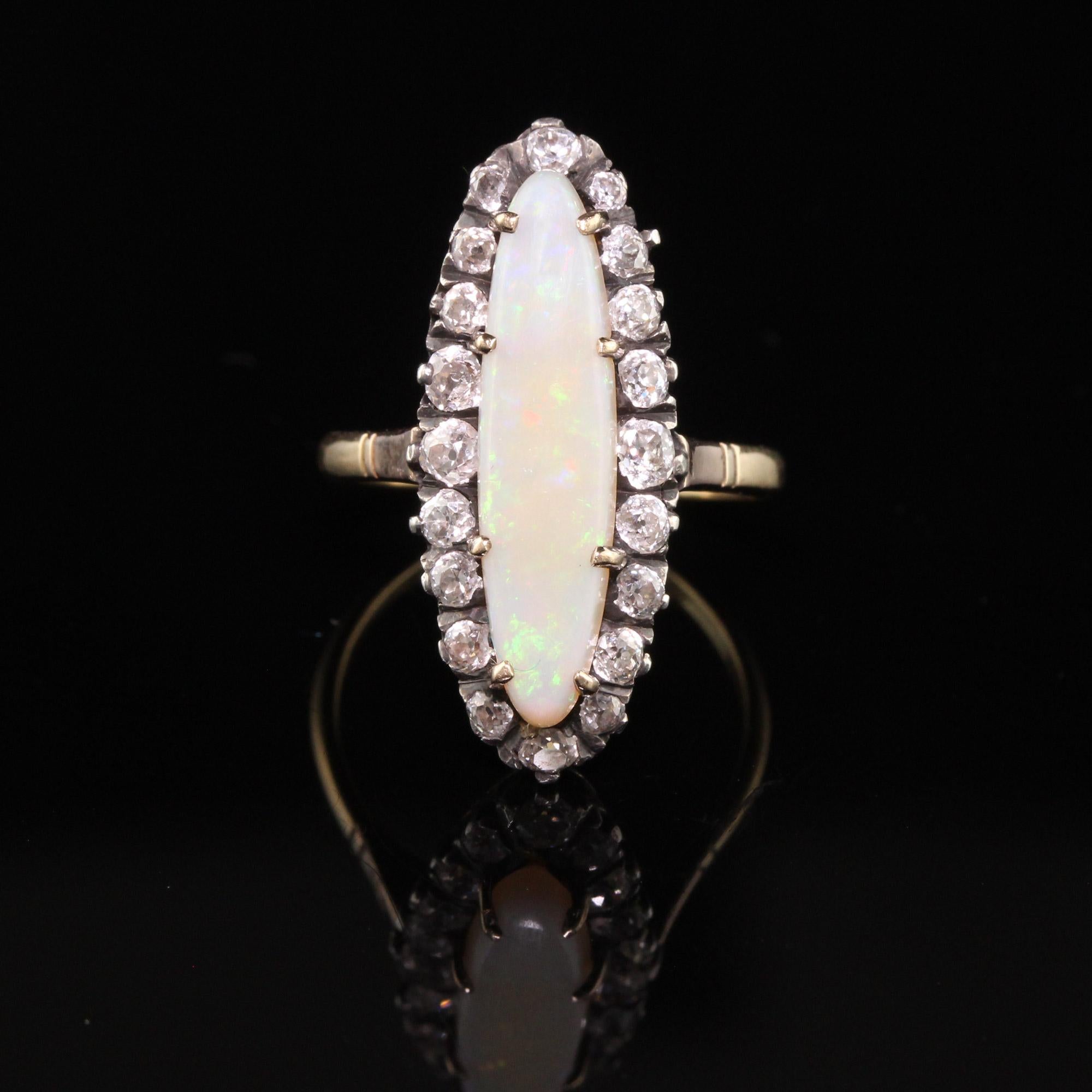 Beautiful Antique Victorian 14K Yellow Gold Silver Top Opal and Old Mine Diamond In Good Condition For Sale In Great Neck, NY