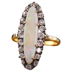 Antiker viktorianischer 14 Karat Gelbgold Silber Top Opal und alte Minen Diamant