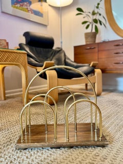 Beautiful antique Victorian oak and brass media holder, circa early 1900s