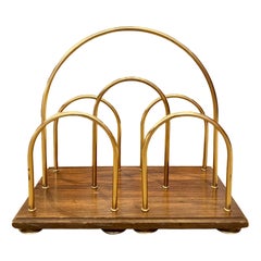 Beautiful antique Victorian oak and brass media holder, circa early 1900s