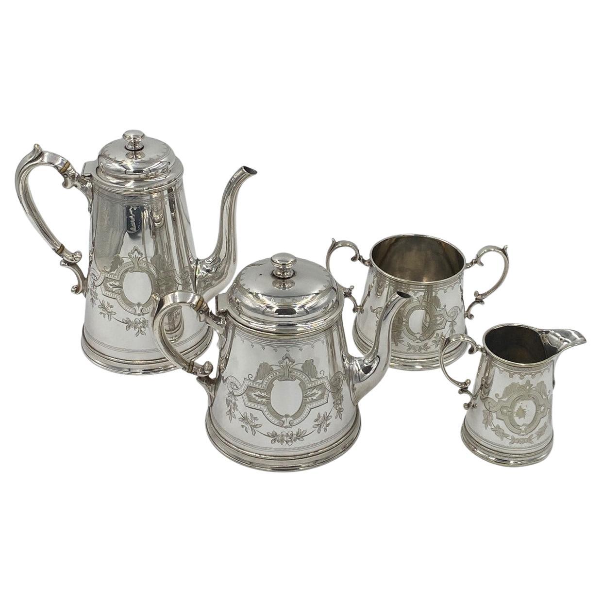 Precioso servicio de té y café victoriano antiguo chapado en plata