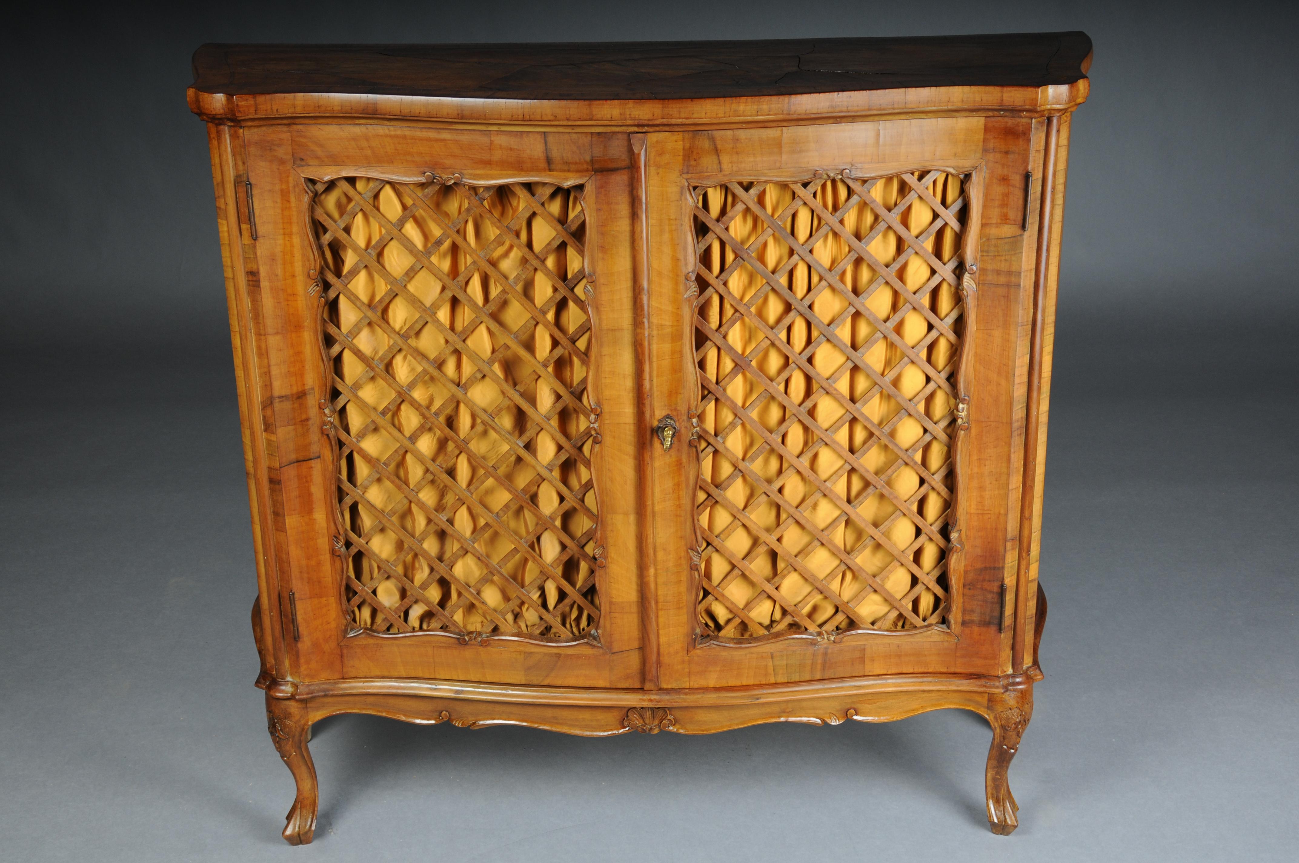 Italian Beautiful antique wall cabinet/hall cabinet, 20th century. Walnut root veneer. For Sale