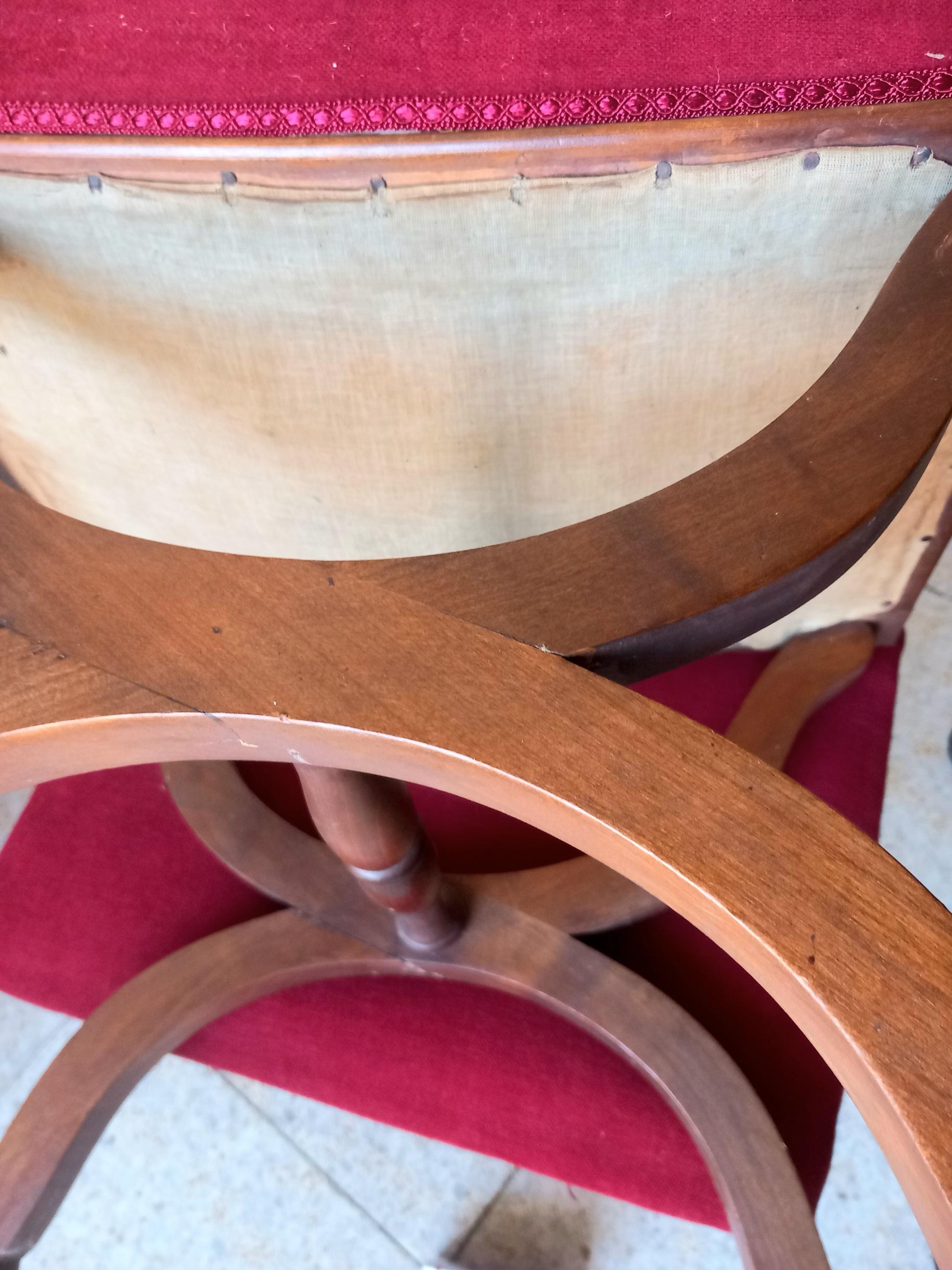 Stools Beautiful Walnut and Maroon Velvet Ottomans and Poufs For Sale 6