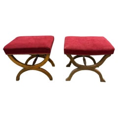 Stools Beautiful Walnut and Maroon Velvet Ottomans and Poufs