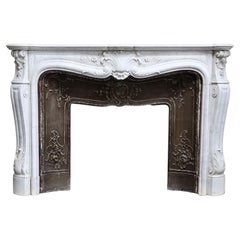 Beautiful Antique White Carrara Marble Fireplace from the 19th Century