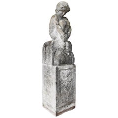 Beautiful 19th Century Garden Statue Of a Girl on a Limestone Pedestal