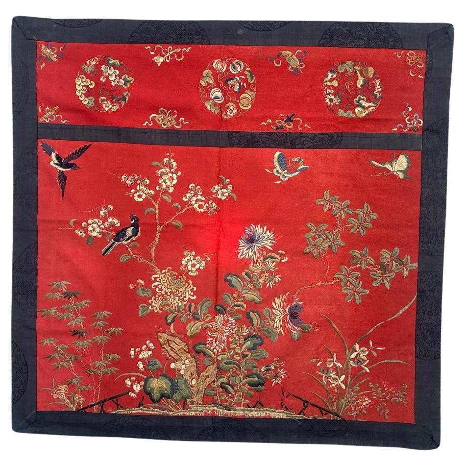 Beautiful antique wool and metal Chinese Embroidery