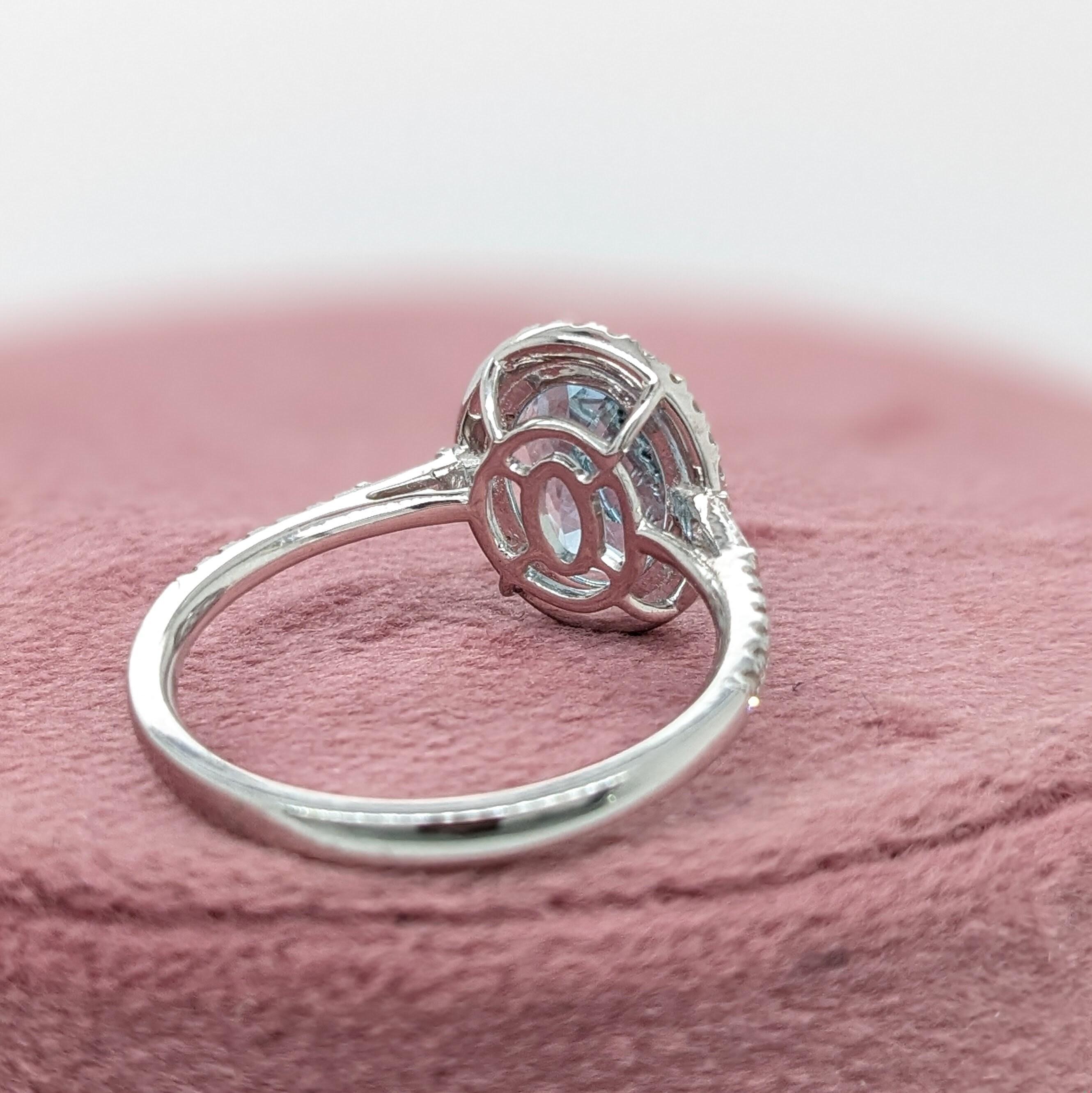 Women's Beautiful Aquamarine Ring in Solid 14K White Gold with a Halo of Natural Diamond