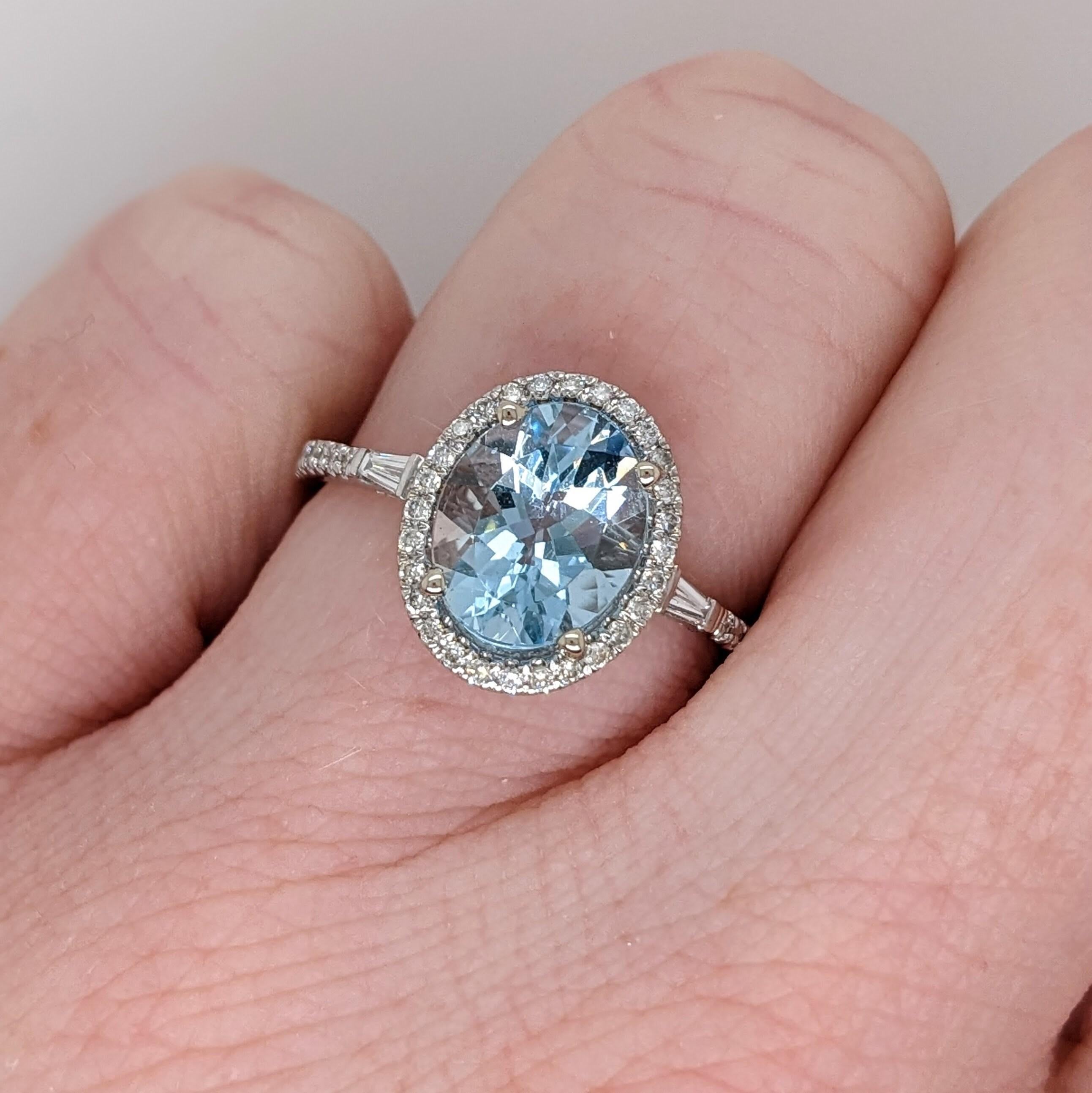 1.7ct Aquamarine Ring w Earth Mined Diamonds in Solid 14K White Gold Oval 10x8mm 1
