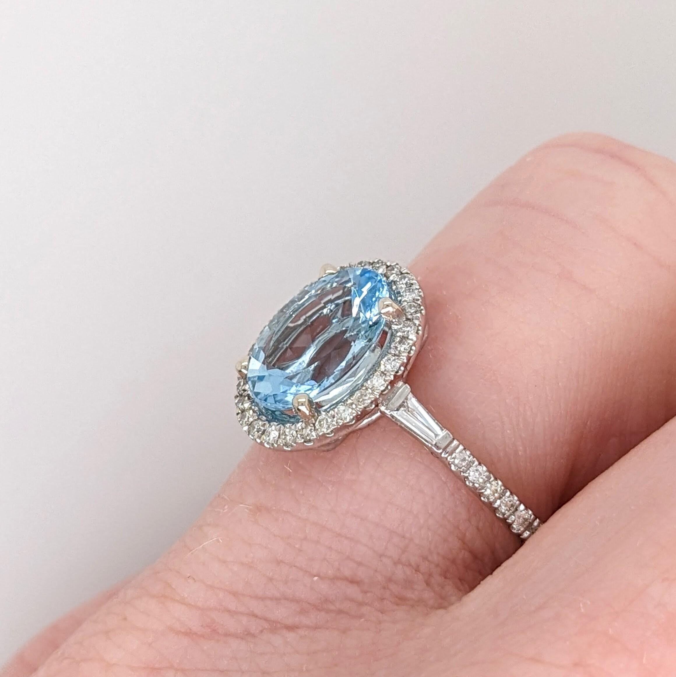 Beautiful Aquamarine Ring in Solid 14K White Gold with a Halo of Natural Diamond 2