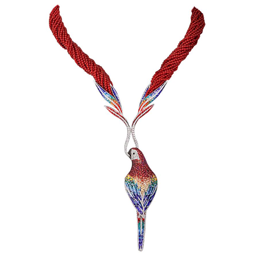 Necklace White Gold White and Black Diamonds Ruby Sapphires Pearls ...