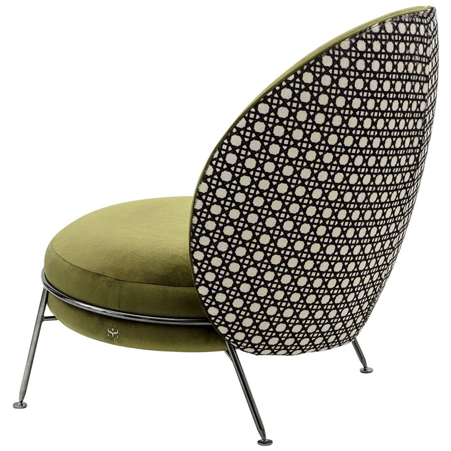 Magnifique fauteuil en velours et nickel poli finition noire Collection Amaretto