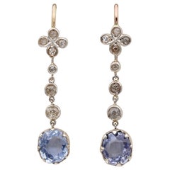 Beautiful Art Deco 3.40 Carat No Heat Sapphire Diamond Drop Earrings