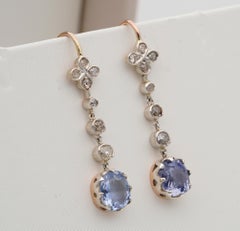 Beautiful Art Deco 3.40 Carat No Heat Sapphire Diamond Drop Earrings