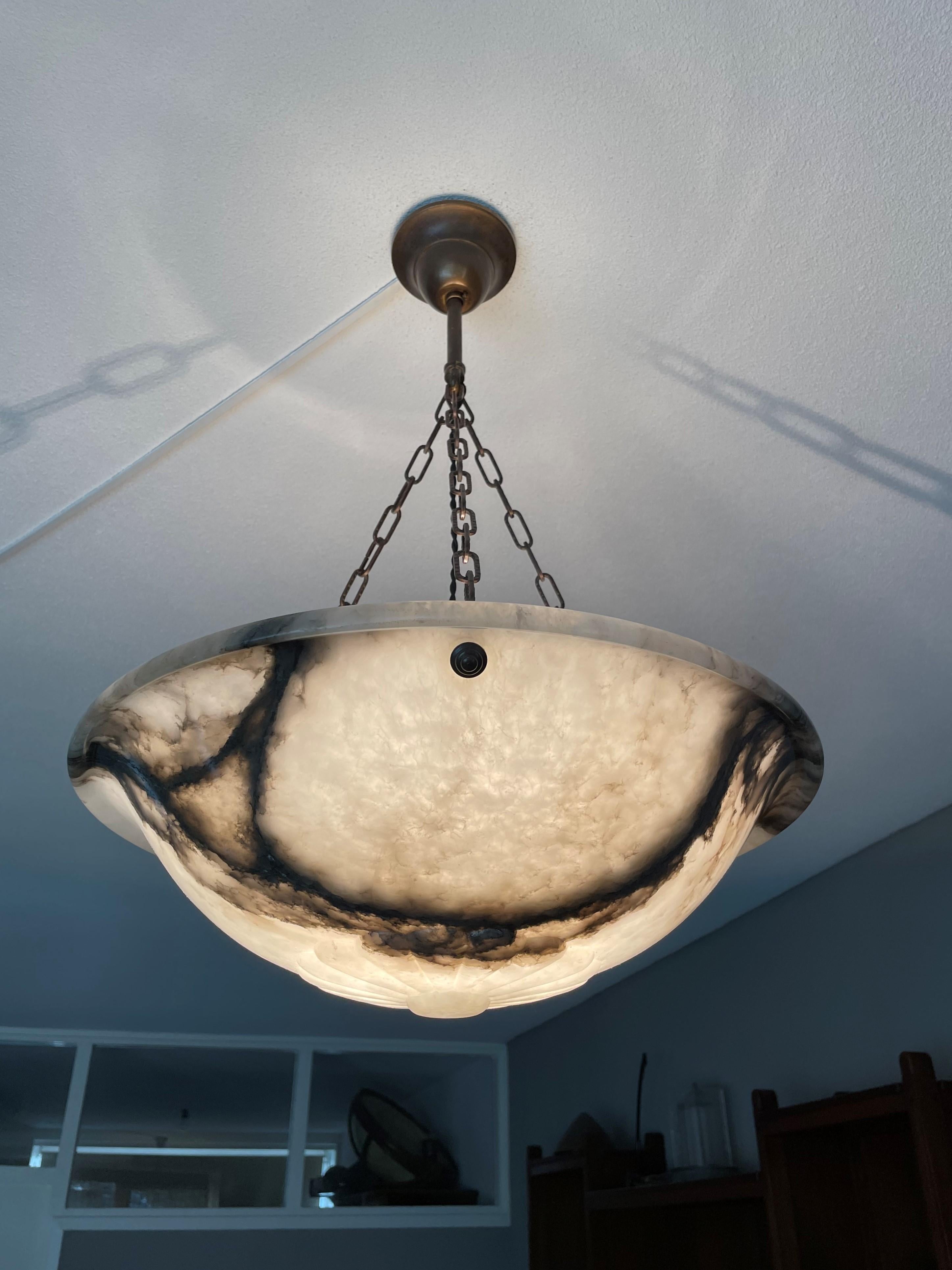 Large & Timeless Antique Alabaster Pendant / Chandelier of Great Quality & Shape 3