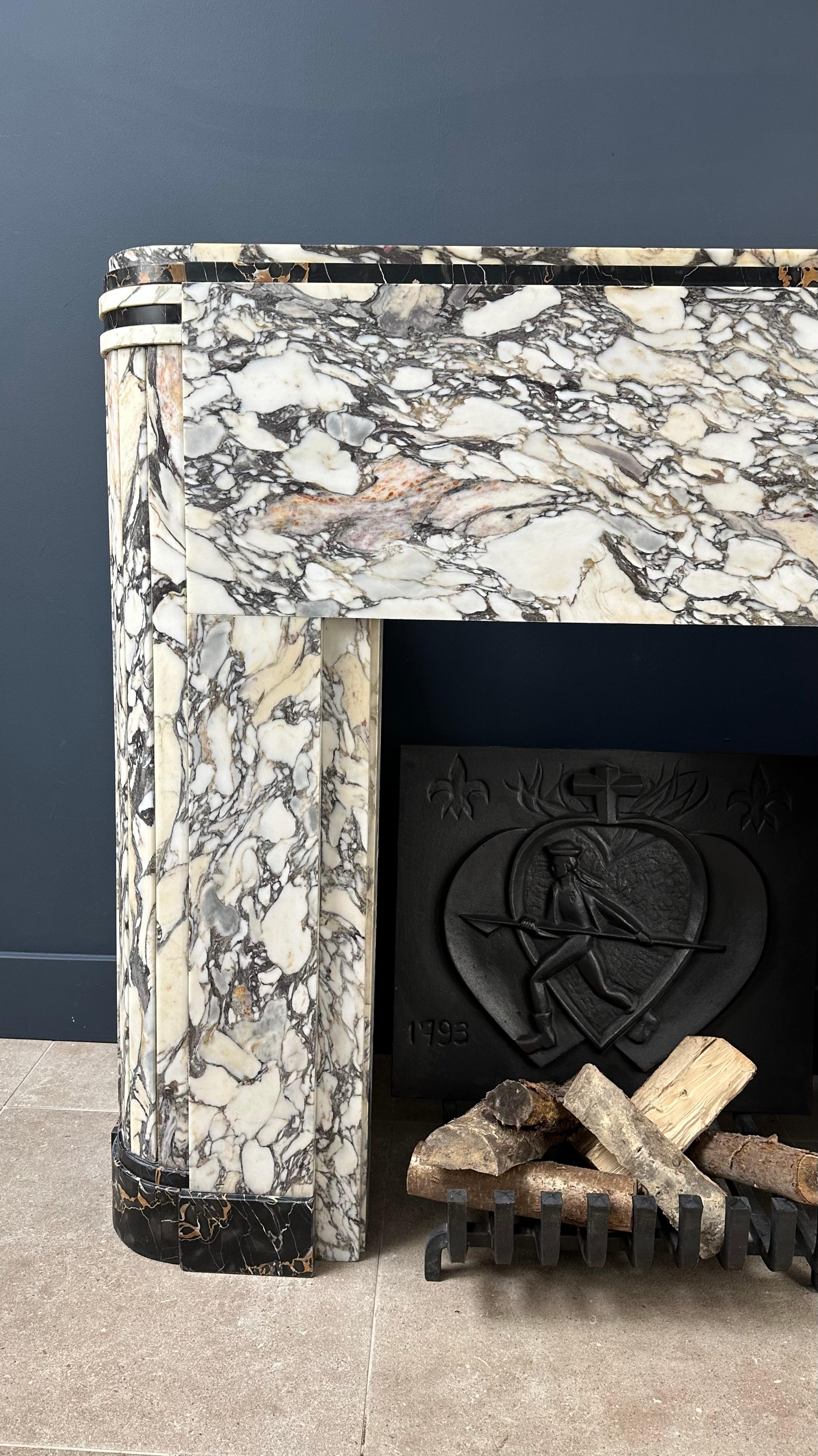 black and white marble fireplace