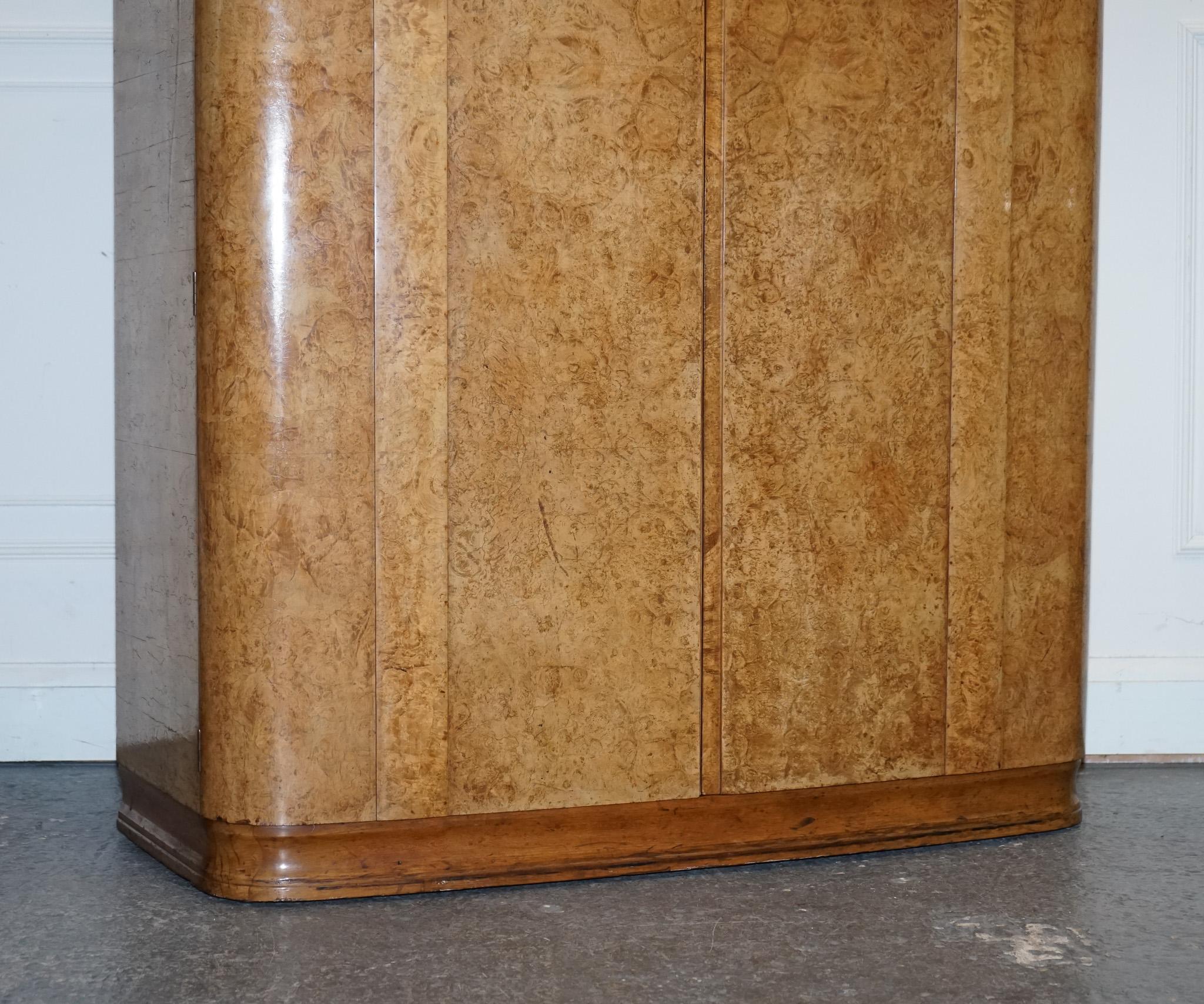 Hand-Crafted BEAUTIFUL ART DECO BLONDE WALNUT DOUBLE DOOR WARDROBE ARMOiRE For Sale