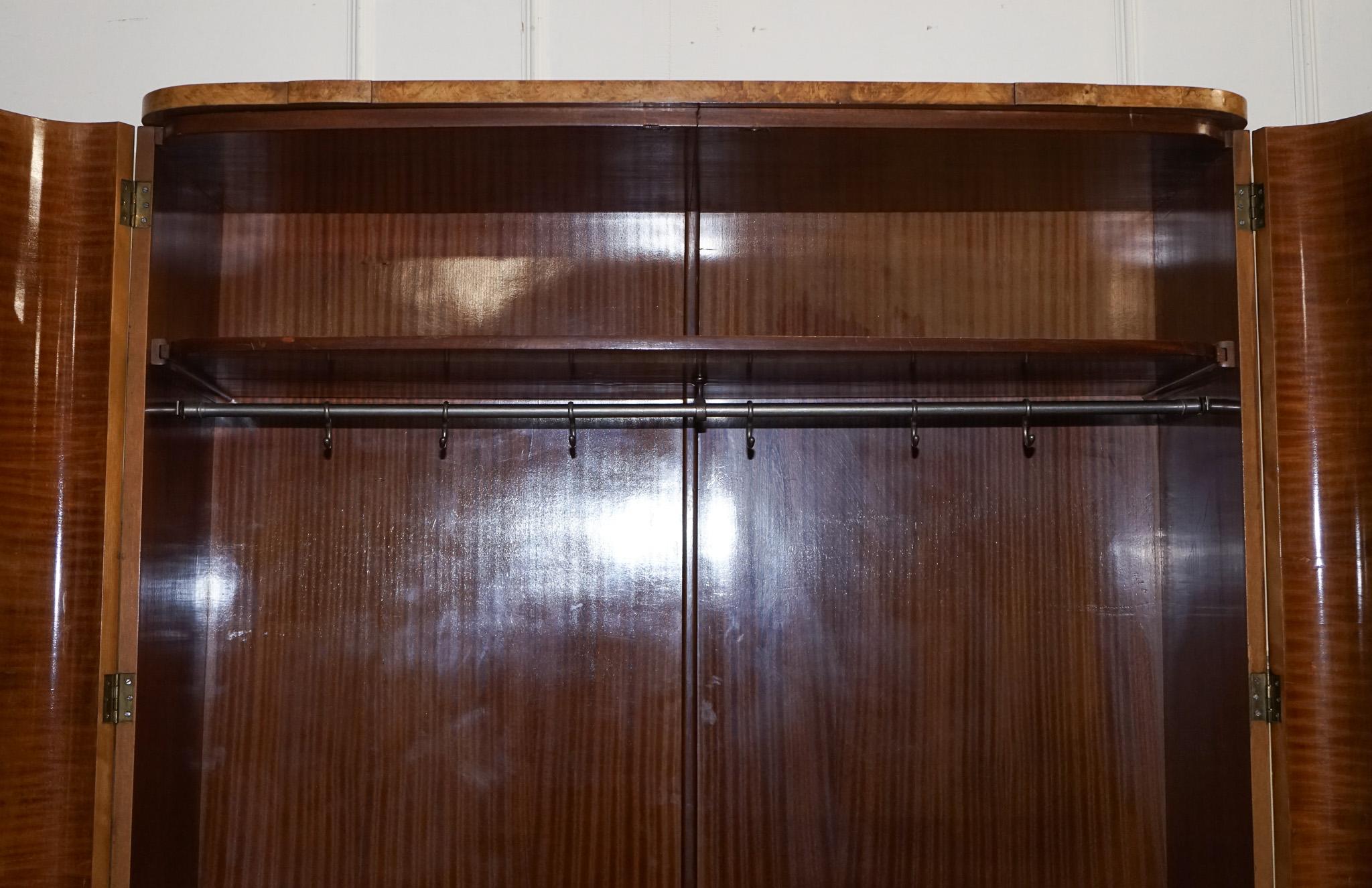 Walnut BEAUTIFUL ART DECO BLONDE WALNUT DOUBLE DOOR WARDROBE ARMOiRE For Sale