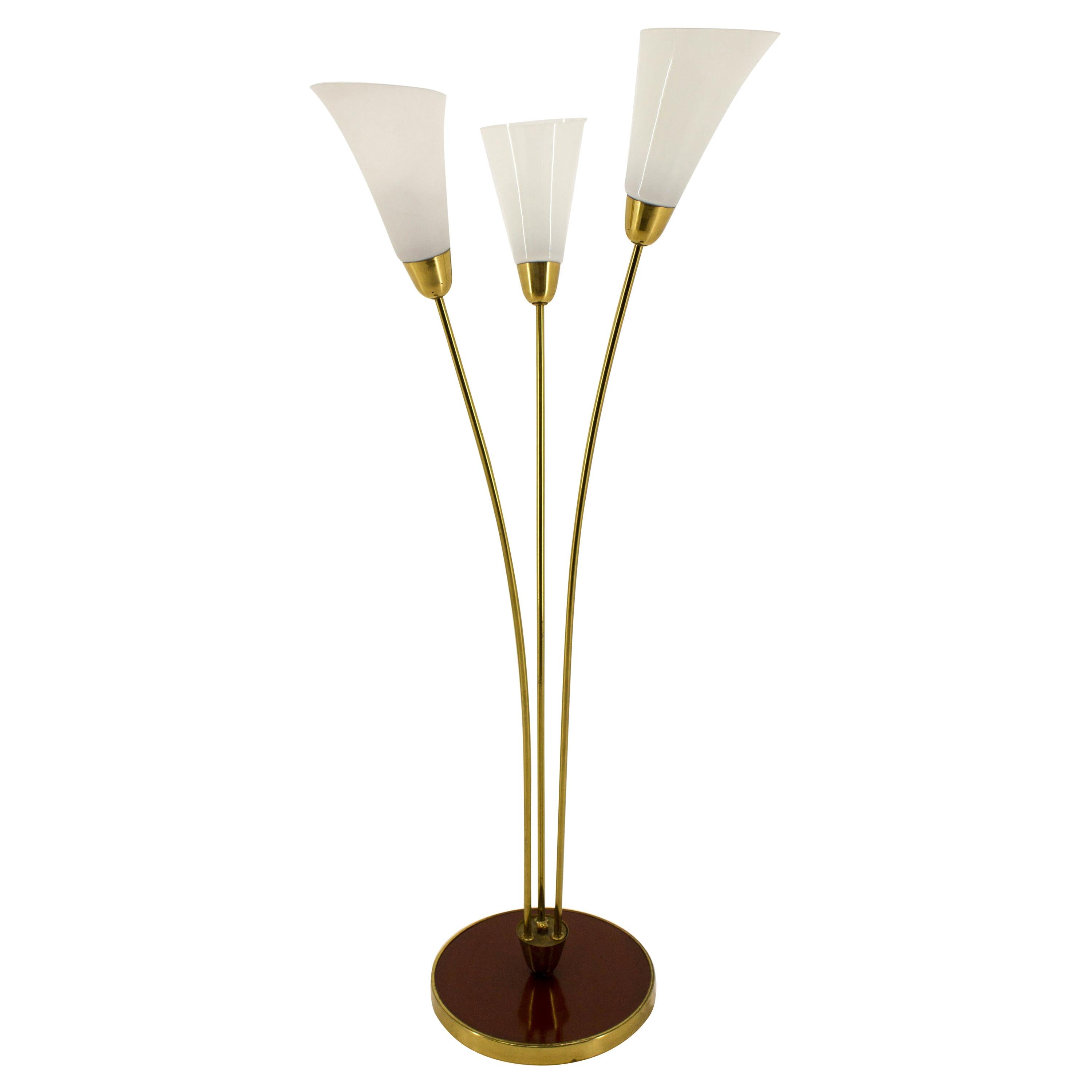 Beautiful Art Deco Brass and Glass Floor Lamp, 1940s For Sale