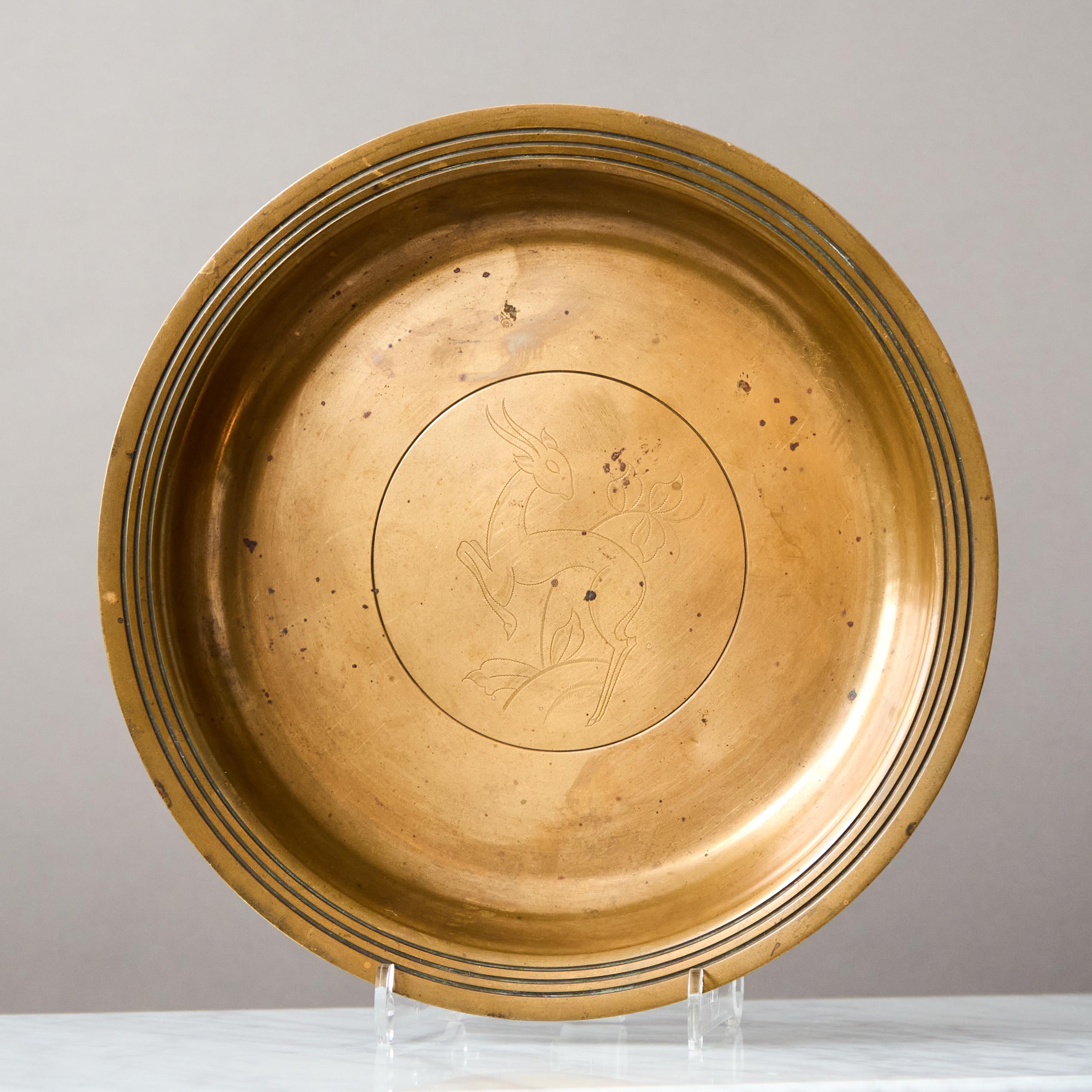 Magnifique bol en bronze Art déco d'Argentor, Danemark, années 1930 État moyen - En vente à Malmö, SE