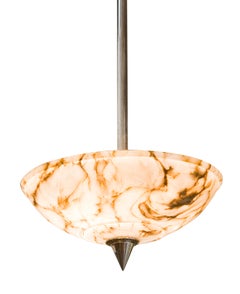 Art Deco Ceiling Lamp in Alabaster and Chrome, 1930, Measure: Diameter: 23.62 in