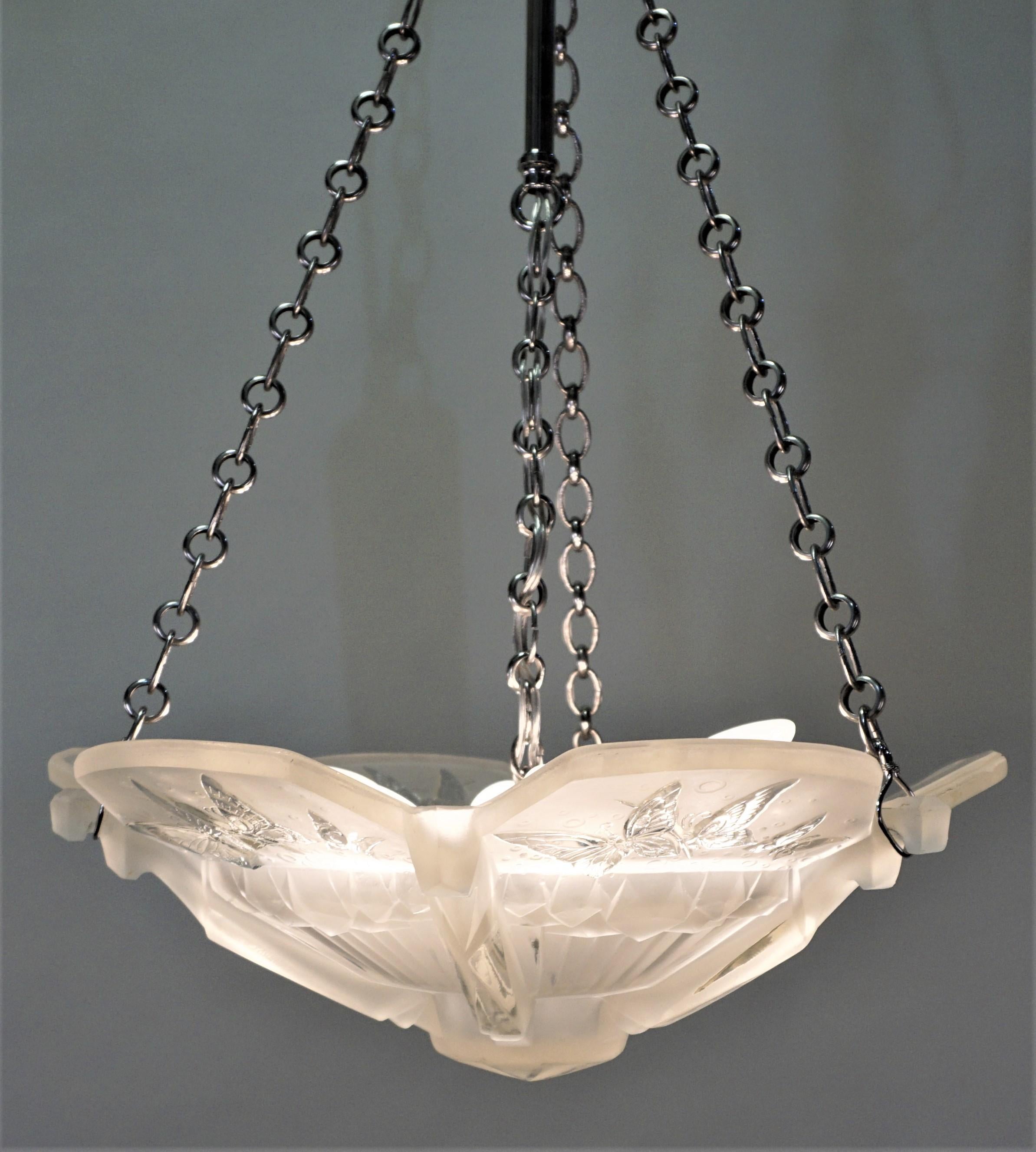 Glass Beautiful Art Deco Chandelier by Muller Frères