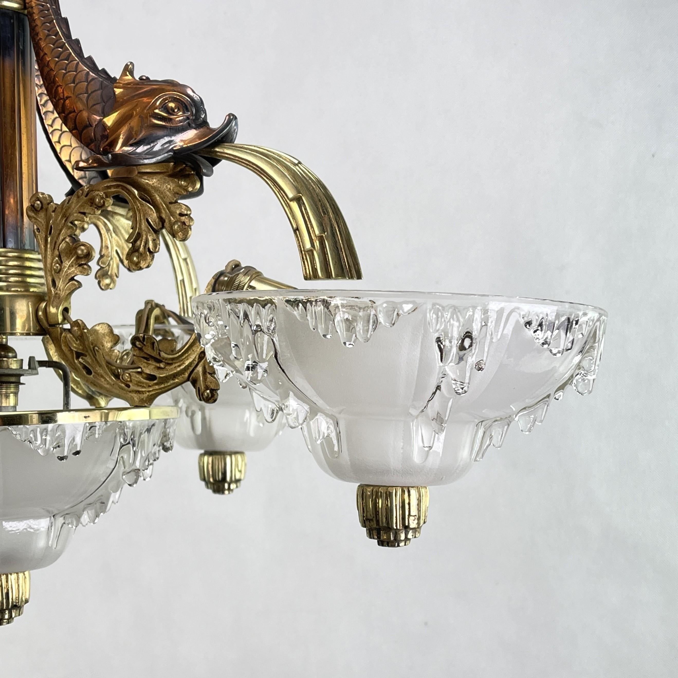 Début du 20ème siècle Magnifique lustre suspendu Art Déco signé M.P.  Petitot, années 1920 en vente