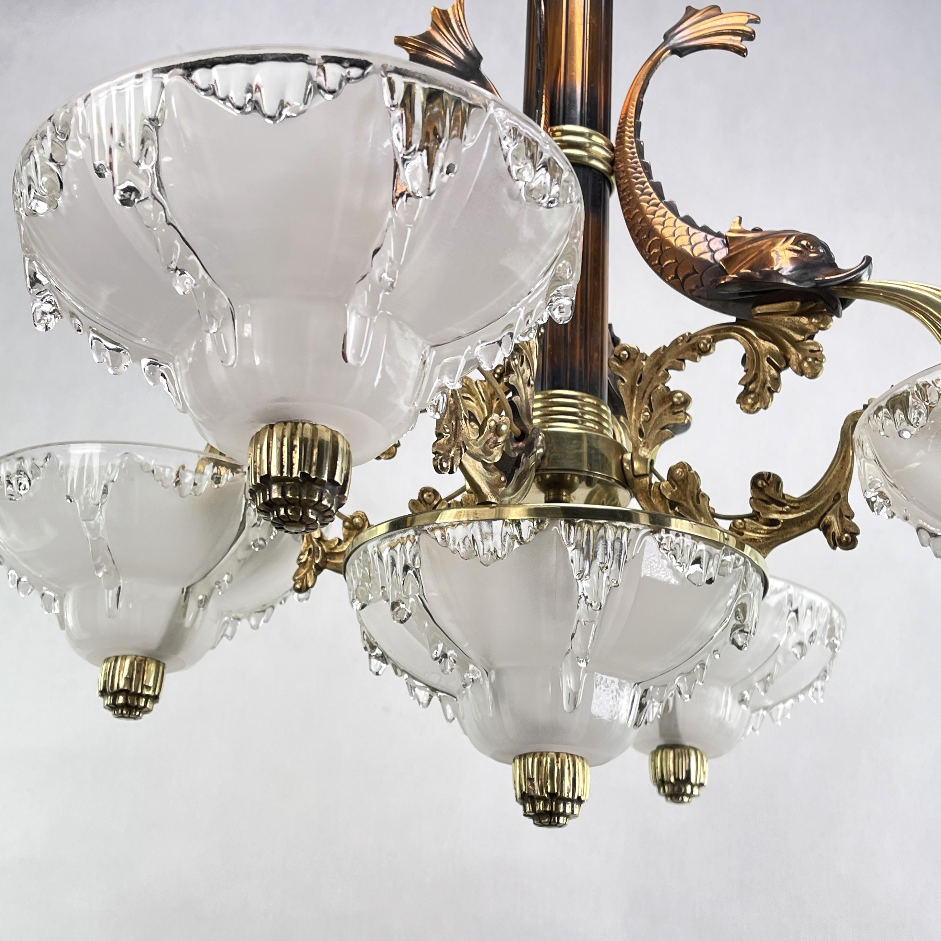 Beautiful Art Deco Chandelier Hanging Lamp Signed M.P.,  Petitot, 1920s For Sale 2