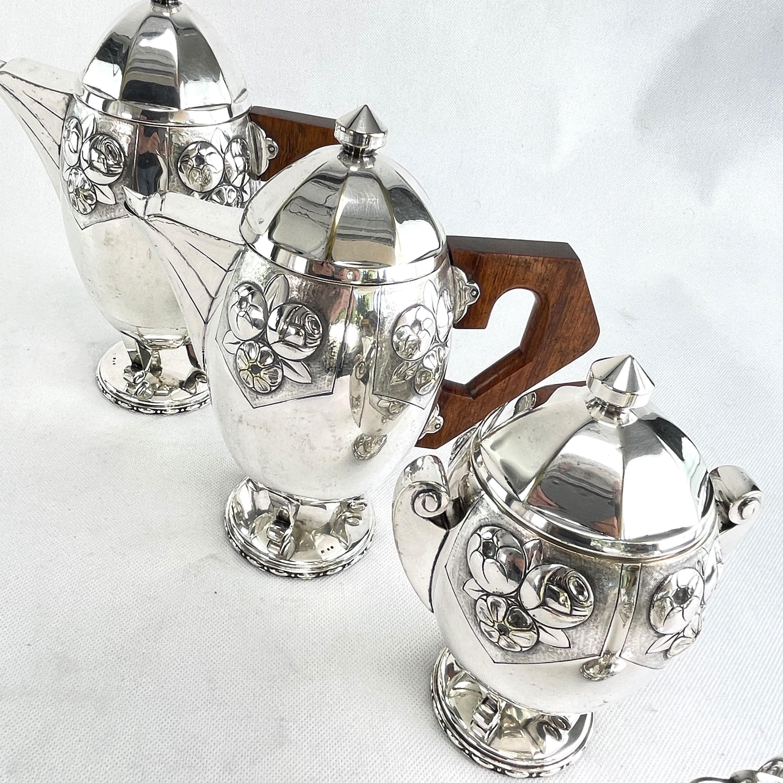 Silvered Beautiful ART DECO coffee set tea set signed RameLPa silver plated For Sale